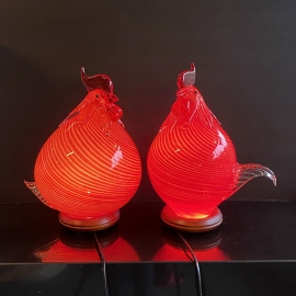 y16374-藝術玻璃-起家雞福氣燈一對 (公雞、母雞) 玻璃飾品系列 桌燈